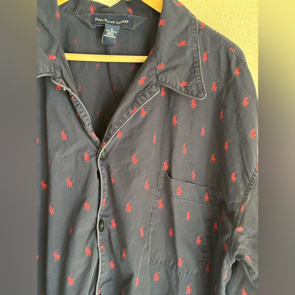 Polo Ralph Lauren Pajama Shirt Men’s XL Navy Allover Pony Print 100% Cotton - Picture 5 of 8